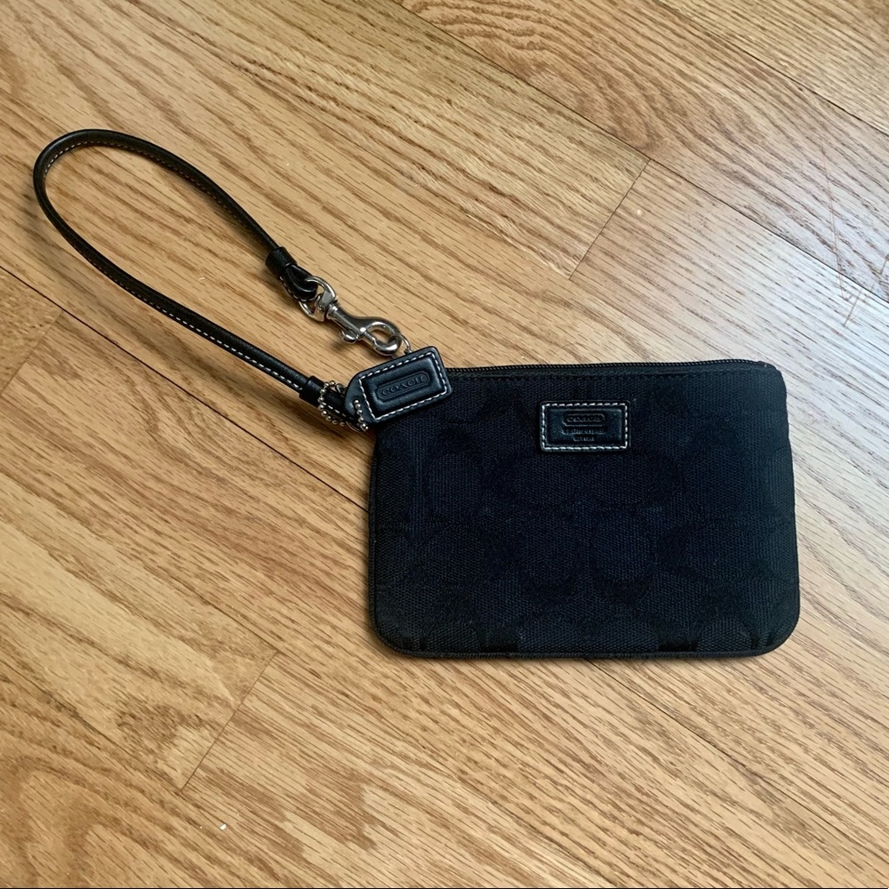 Black Coach Wristlet in Signature Canvas